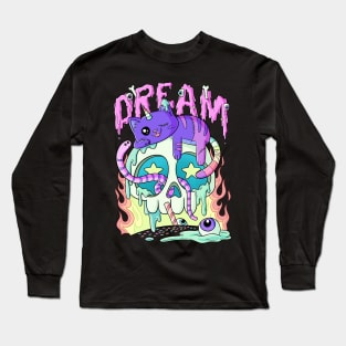 Dream Cute Kawaii Caticorn Skull Pastel Goth Aesthetic Long Sleeve T-Shirt